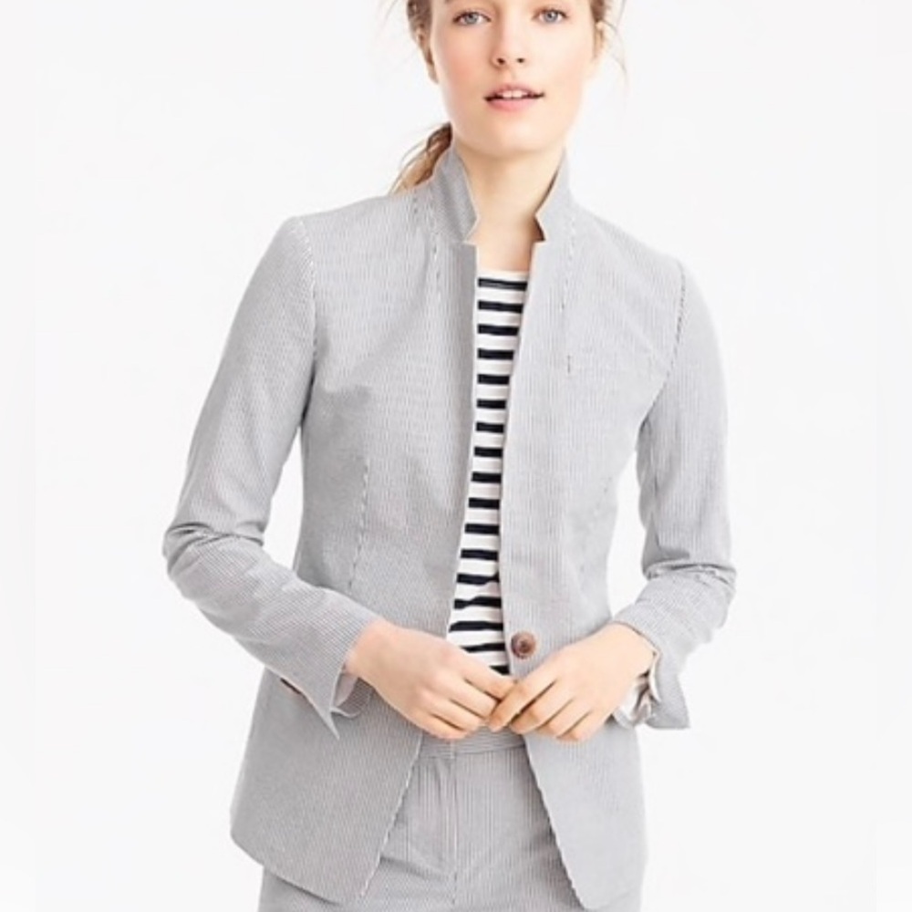 NWOT J.Crew Seersucker Blazer 8 Blue
